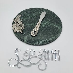 Seagull Pewter Cheese Plate & Knife Marble & Pewter #2132